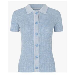 Samsoe Samsoe Blue Ribbed Bonnie Short Sleeved Polo Size Medium